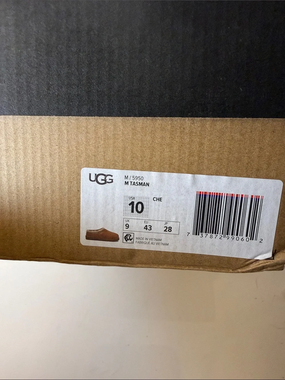 UGG Men's Chestnut Suede Tasman Slippers - Size 10 (Like New)